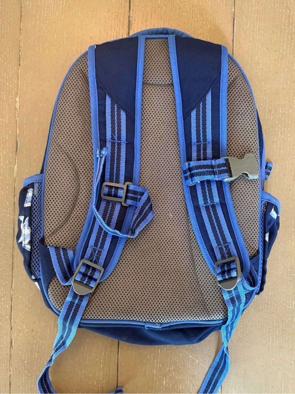Pottery Barn Kids Navy Blue Sharks Boys Small Mackenzie Backpack “BGN” Initials